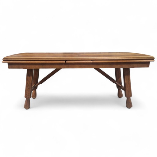 Xxl Brutalist Oak Dining Table in the style of Guillerme Et Chambron