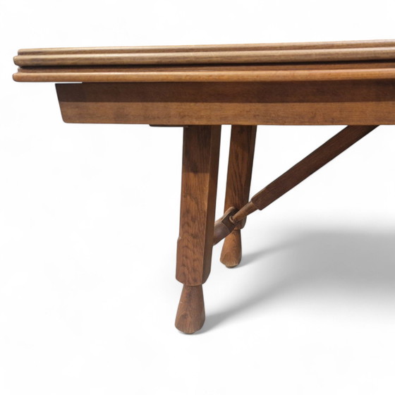 Image 1 of Xxl Brutalist Oak Dining Table in the style of Guillerme Et Chambron