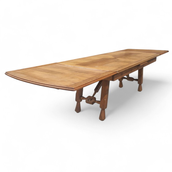 Image 1 of Xxl Brutalist Oak Dining Table in the style of Guillerme Et Chambron