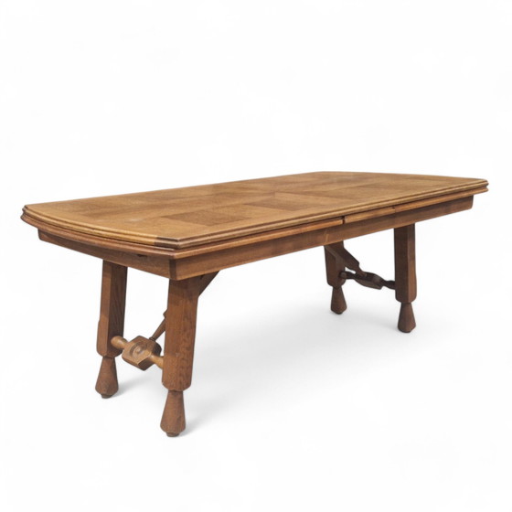 Image 1 of Xxl Brutalist Oak Dining Table in the style of Guillerme Et Chambron