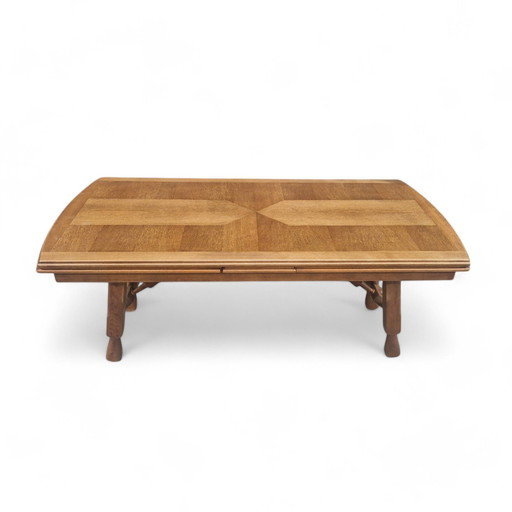 Xxl Brutalist Oak Dining Table in the style of Guillerme Et Chambron