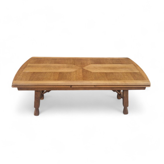 Image 1 of Xxl Brutalist Oak Dining Table in the style of Guillerme Et Chambron