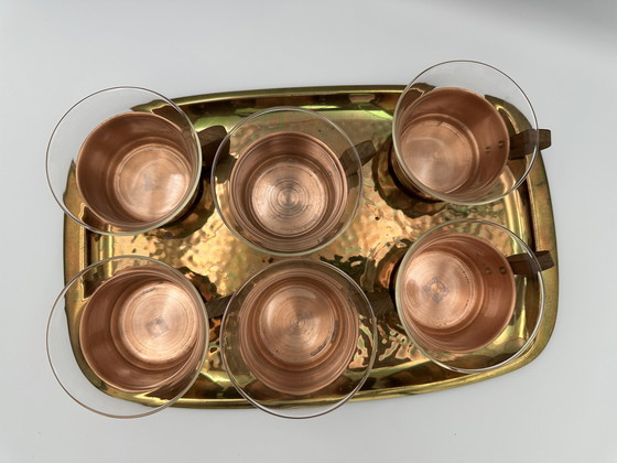 Image 1 of Copper and teak tea set