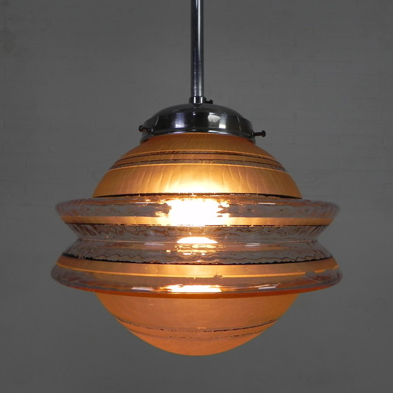 Image 1 of Art Deco pendant lamp with ufo shaped glass ball, 1930s