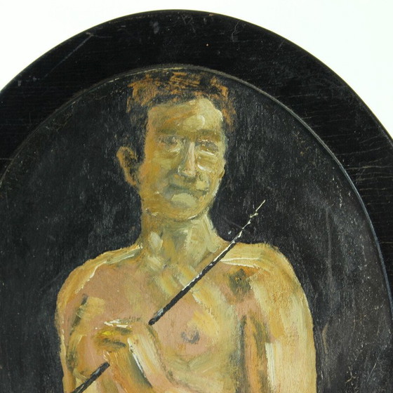 Image 1 of Vintage painting depicting a naked man, 1910