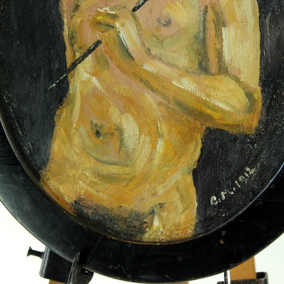 Image 1 of Vintage painting depicting a naked man, 1910