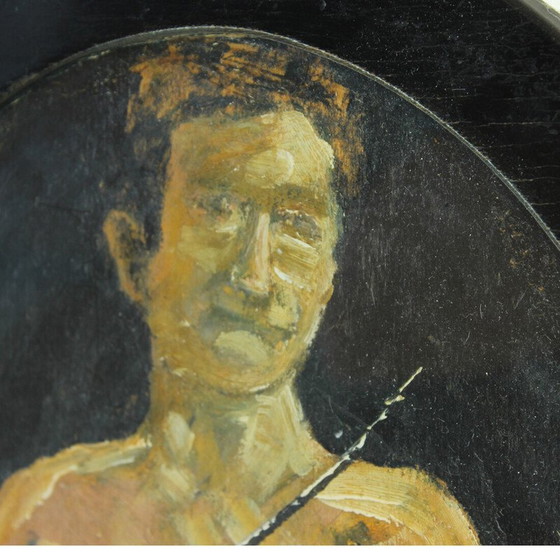 Image 1 of Vintage painting depicting a naked man, 1910
