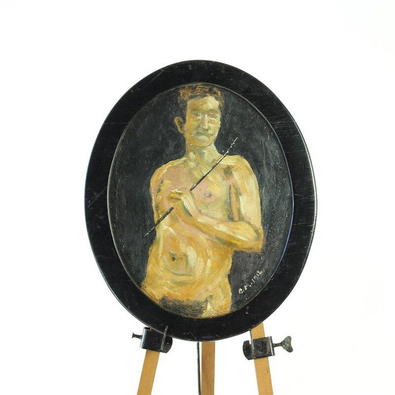 Image 1 of Vintage painting depicting a naked man, 1910