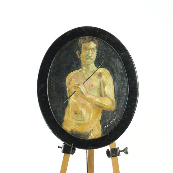 Image 1 of Vintage painting depicting a naked man, 1910