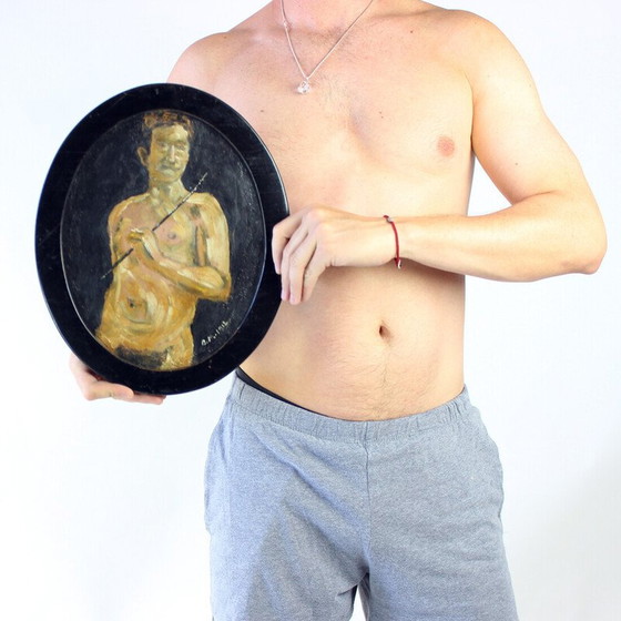 Image 1 of Vintage painting depicting a naked man, 1910