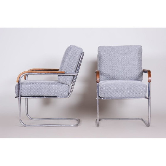 Image 1 of Pair of vintage grey chrome armchairs by Mucke Melder, Czechoslovakia 1930