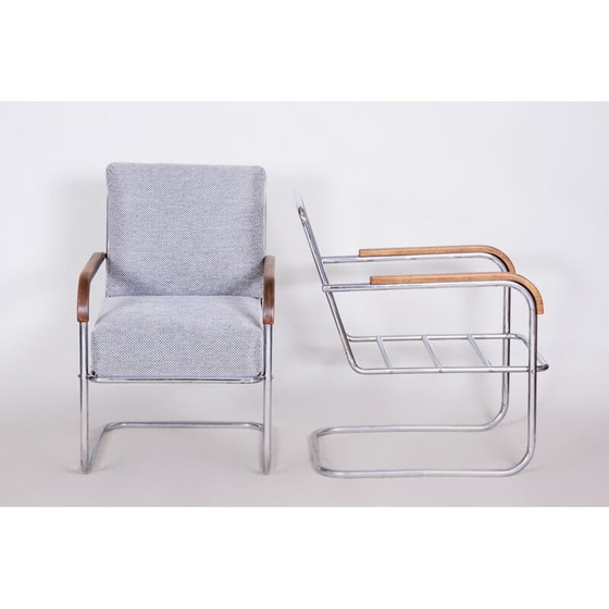 Image 1 of Pair of vintage grey chrome armchairs by Mucke Melder, Czechoslovakia 1930