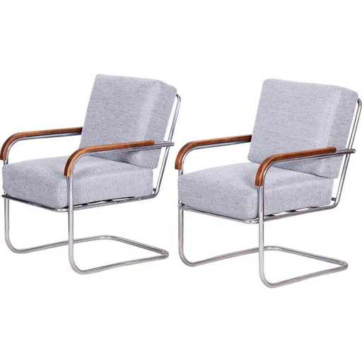 Pair of vintage grey chrome armchairs by Mucke Melder, Czechoslovakia 1930