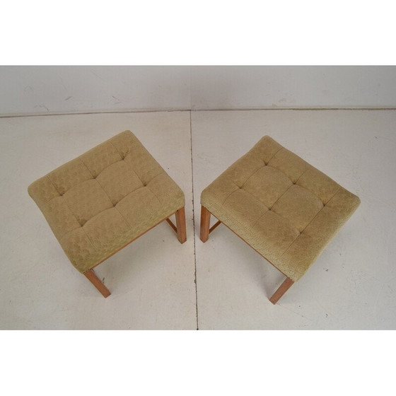 Image 1 of Pair of vintage footstools in fabric and wood, Czechoslovakia 1960