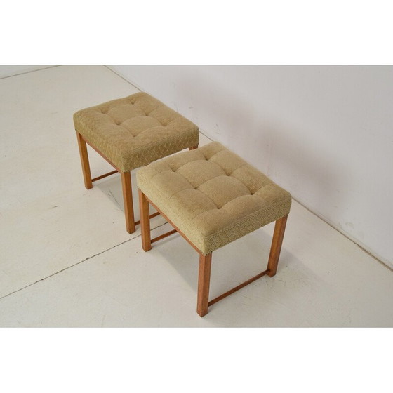 Image 1 of Pair of vintage footstools in fabric and wood, Czechoslovakia 1960