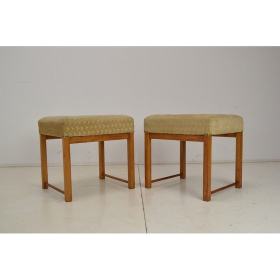 Image 1 of Pair of vintage footstools in fabric and wood, Czechoslovakia 1960