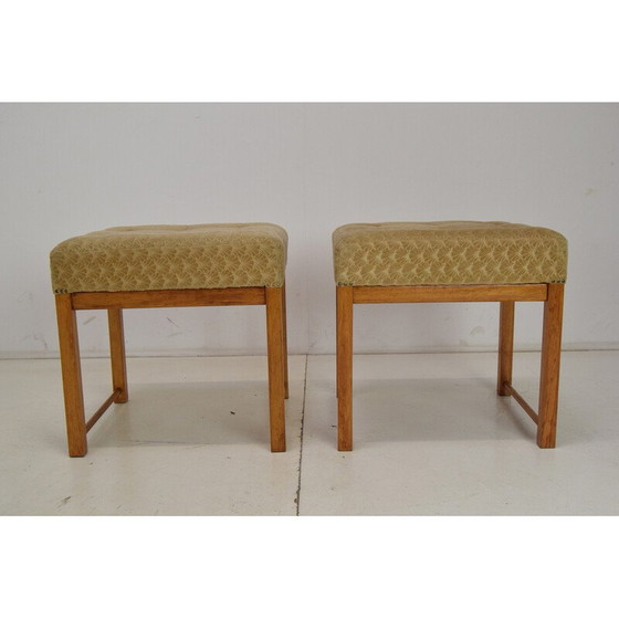 Image 1 of Pair of vintage footstools in fabric and wood, Czechoslovakia 1960