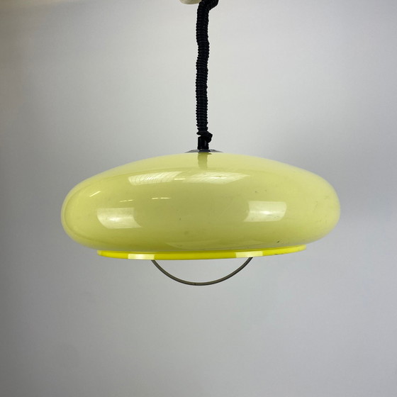 Image 1 of Plexiglass Yellow Ufo Shaped Pendant Lamp 1970