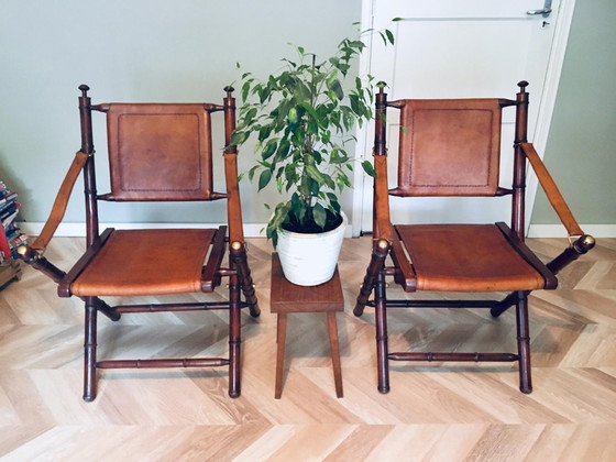 Image 1 of Two leather wooden chairs