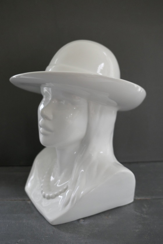 Image 1 of Statua vintage busto donna bianco lucido