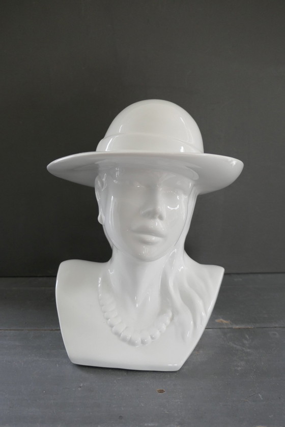 Image 1 of Statua vintage busto donna bianco lucido