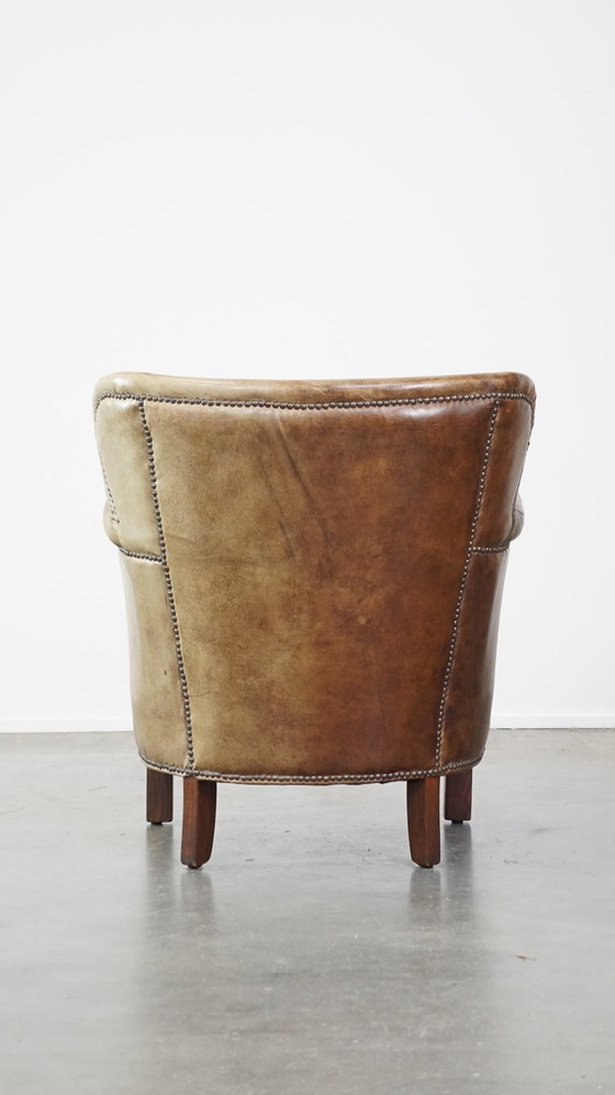 Image 1 of Beef Leather Armchair With A Reversible Kelim Seat Cushion