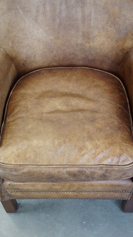 Image 1 of Beef Leather Armchair With A Reversible Kelim Seat Cushion