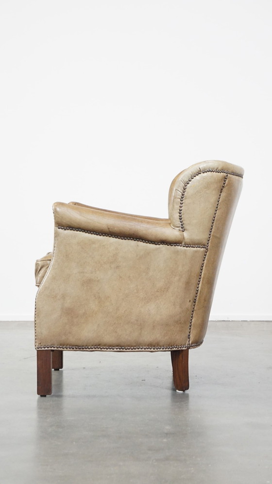 Image 1 of Beef Leather Armchair With A Reversible Kelim Seat Cushion