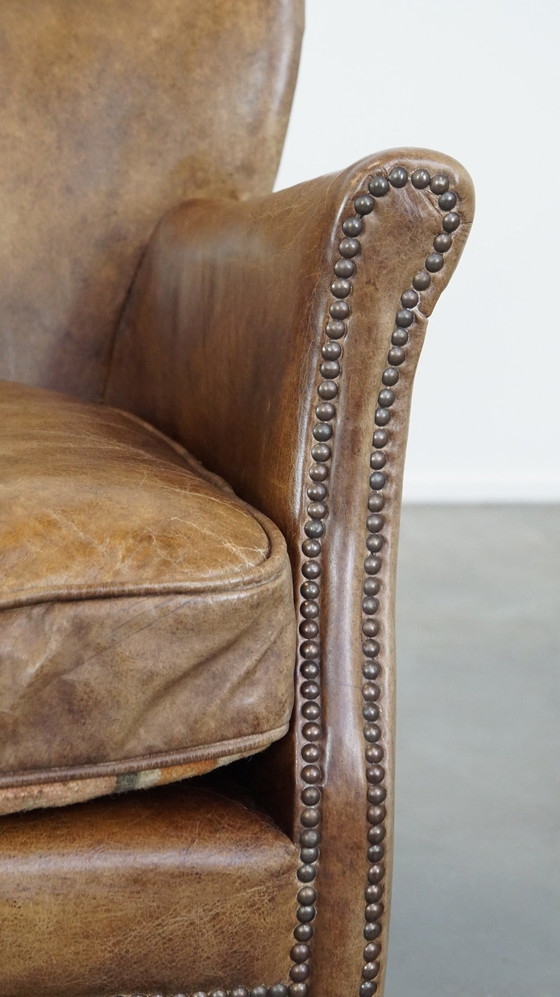 Image 1 of Beef Leather Armchair With A Reversible Kelim Seat Cushion