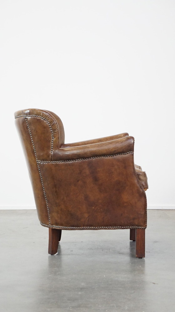 Image 1 of Beef Leather Armchair With A Reversible Kelim Seat Cushion