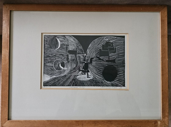 Image 1 of Herman van Valen - Etching 'Cosmic Ship' 1972