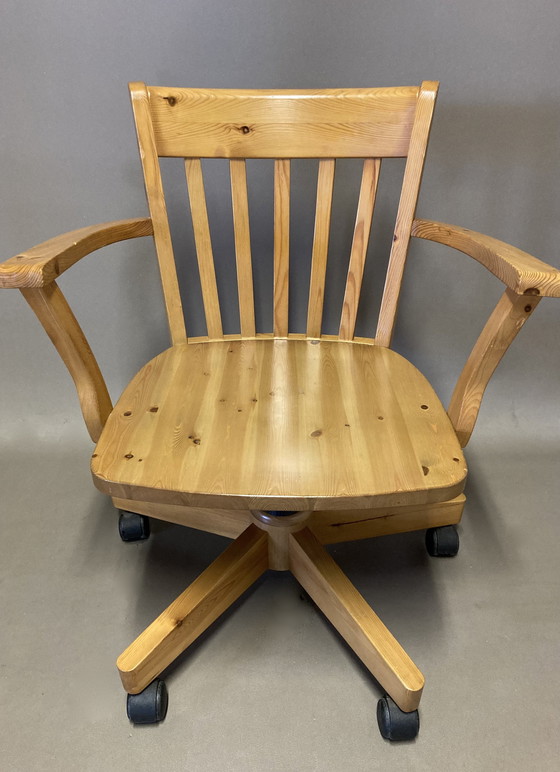 Image 1 of Solid pine swivel and reclining armchair