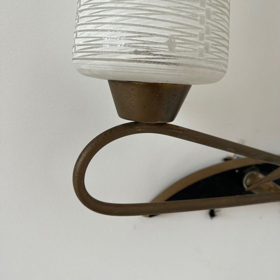 Image 1 of Pair of vintage glass and metal wall lamps, France 1950