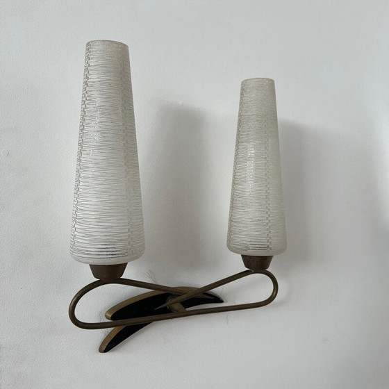 Image 1 of Pair of vintage glass and metal wall lamps, France 1950
