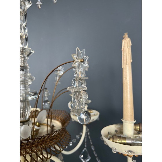 Image 1 of Vintage chandelier in lacquered and gilded sheet metal with crystals by Maison Baguès, 1940