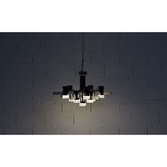 Image 1 of Coppia di lampadari vintage in acciaio cromato di Gaetano Sciolari, 1970