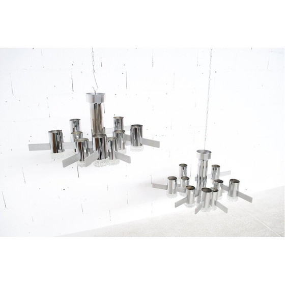 Image 1 of Coppia di lampadari vintage in acciaio cromato di Gaetano Sciolari, 1970