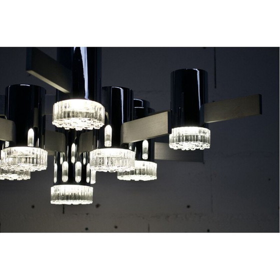 Image 1 of Coppia di lampadari vintage in acciaio cromato di Gaetano Sciolari, 1970