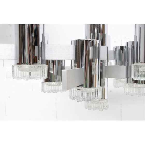 Image 1 of Coppia di lampadari vintage in acciaio cromato di Gaetano Sciolari, 1970