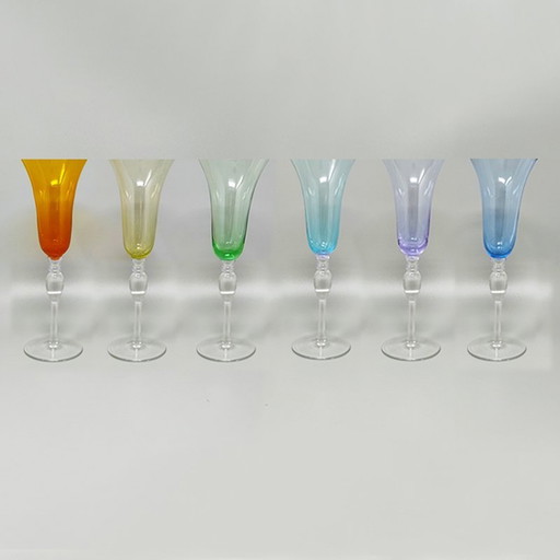 1960S Astonishing Set Of Six Murano Glasses. Made In Italy