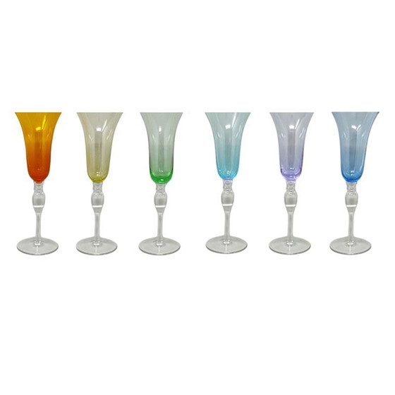 Image 1 of 1960S Astonishing Set Of Six Murano Glasses. Made In Italy