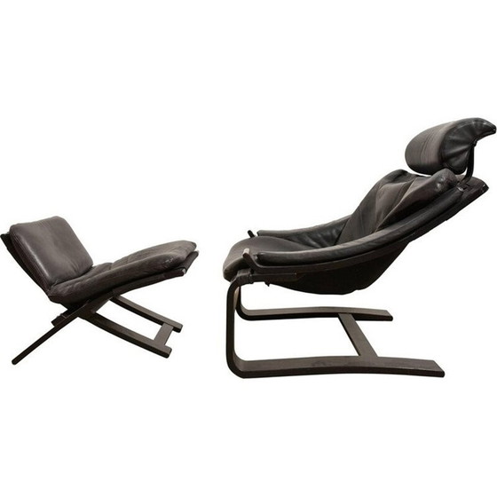 Image 1 of Black cantilever lounge armchair and footstool by Ake Fribyter for Nelo - 1980s