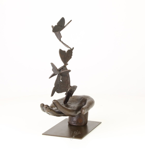 Image 1 of Six Butterflies In One Hand Bronze Statue