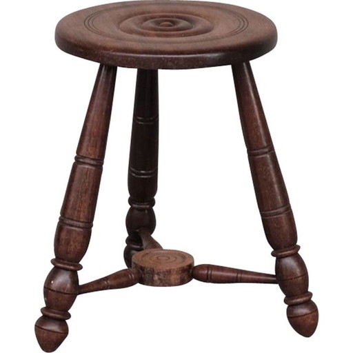 Vintage oakwood stool by Charles Dudouyt, France 1950s