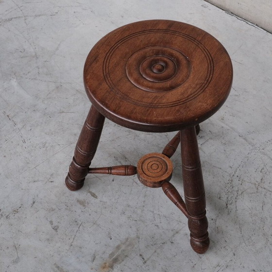 Image 1 of Vintage oakwood stool by Charles Dudouyt, France 1950s