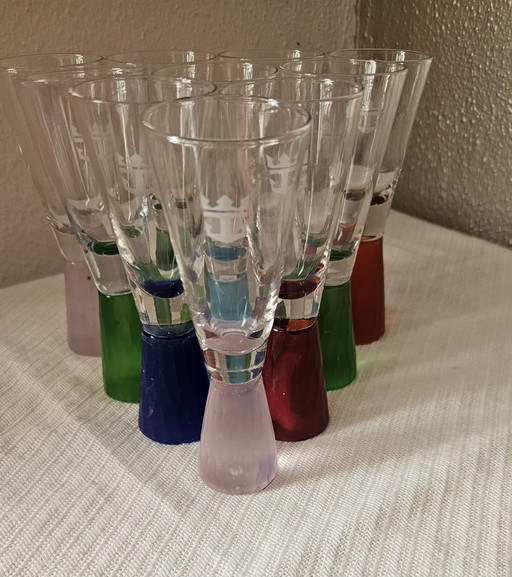 10 MCM Style Art Glass Shot Glasses