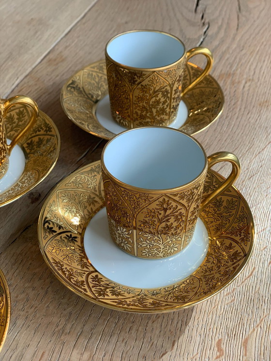 Image 1 of 6x French Limoges Espresso Cups With Saucer Éclat En Or