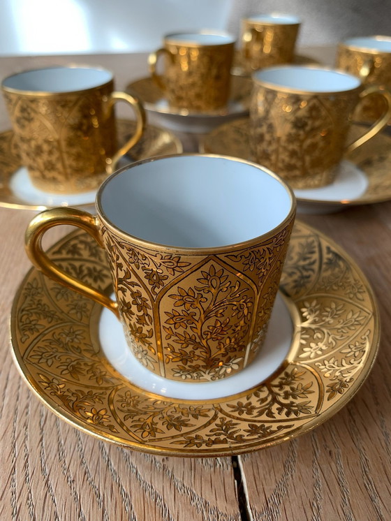 Image 1 of 6x French Limoges Espresso Cups With Saucer Éclat En Or