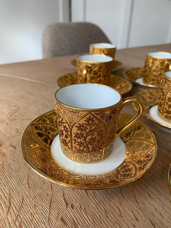 Image 1 of 6x French Limoges Espresso Cups With Saucer Éclat En Or