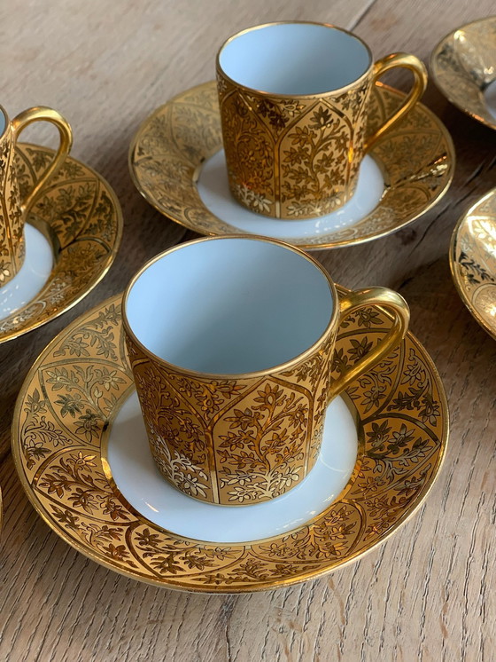 Image 1 of 6x French Limoges Espresso Cups With Saucer Éclat En Or